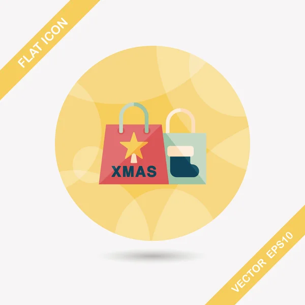 Christmas shopping bag flat icon with long shadow, eps10 — стоковый вектор