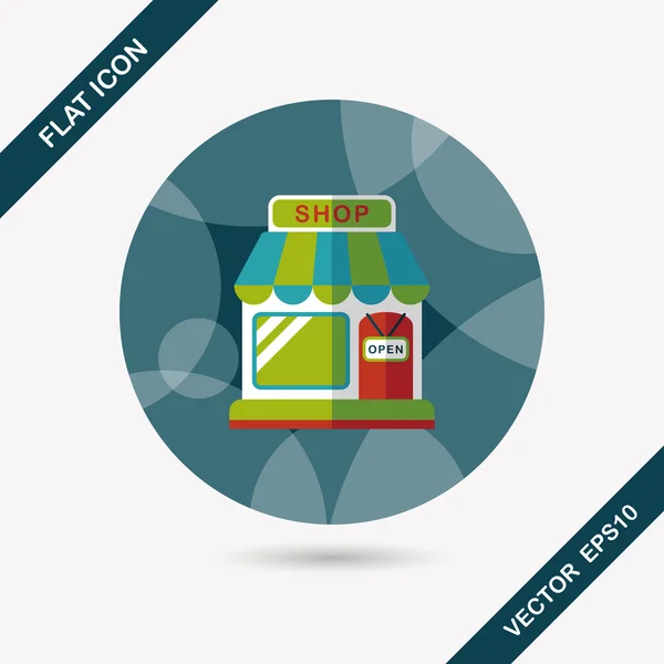 Winkelen platte pictogram van de opslag met lange schaduw, eps10 — Stockvector