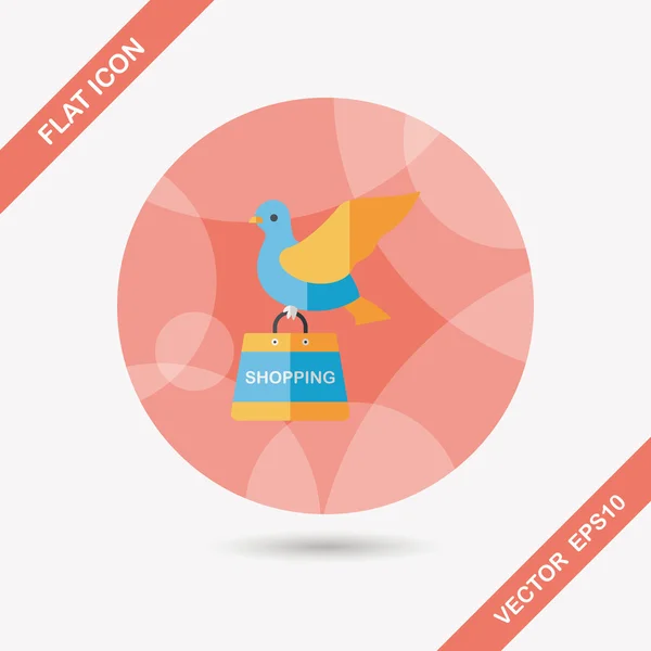 Pássaro e saco de papel de compras ícone plano com sombra longa, eps10 — Vetor de Stock