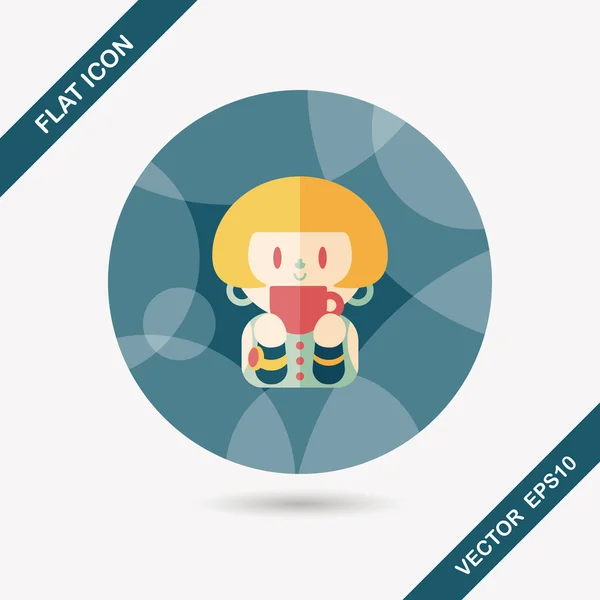 Lady drinking coffee flat icon with long shadow, eps10 — стоковый вектор