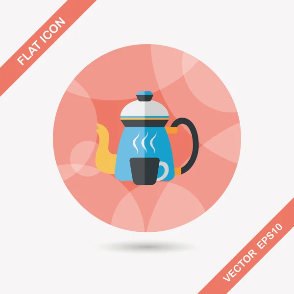 Platte pictogram waterkoker en kopje koffie met lange schaduw, eps10 — Stockvector