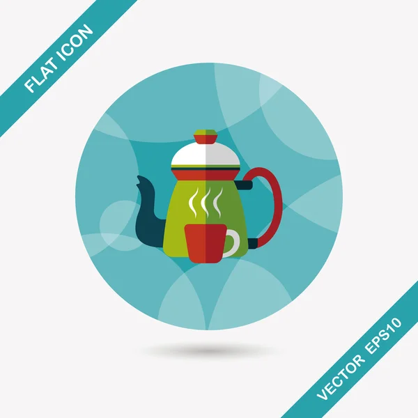 Кофе чайник и чашка плоская икона с длинной тенью, eps10 — стоковый вектор