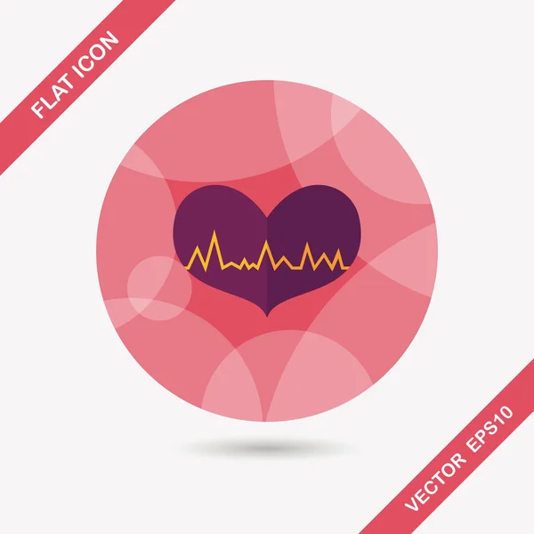 EKG kalp düz simgesi ile uzun gölge — Stok Vektör