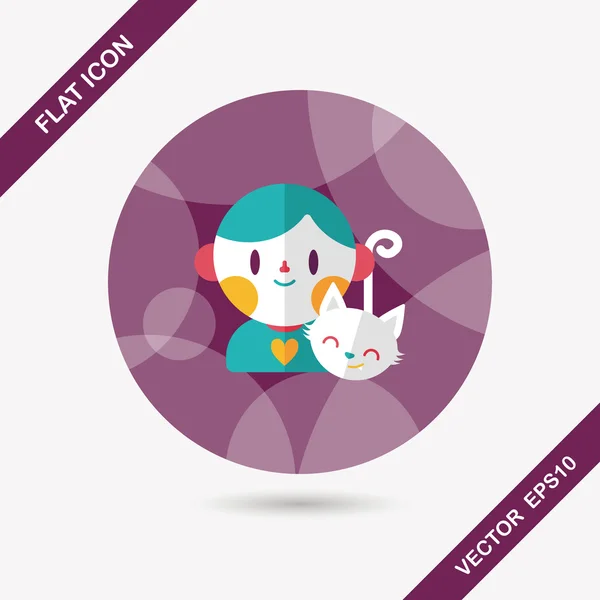 Pet cat and boy friendship flat icon with long shadow, eps10 — стоковый вектор