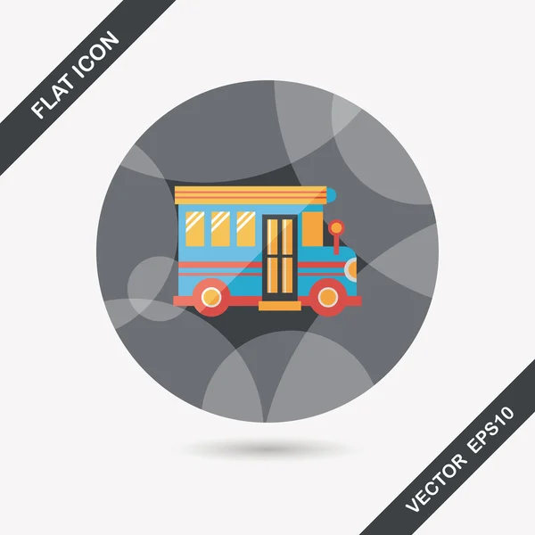Skolebus flad ikon med lang skygge, eps10 – Stock-vektor