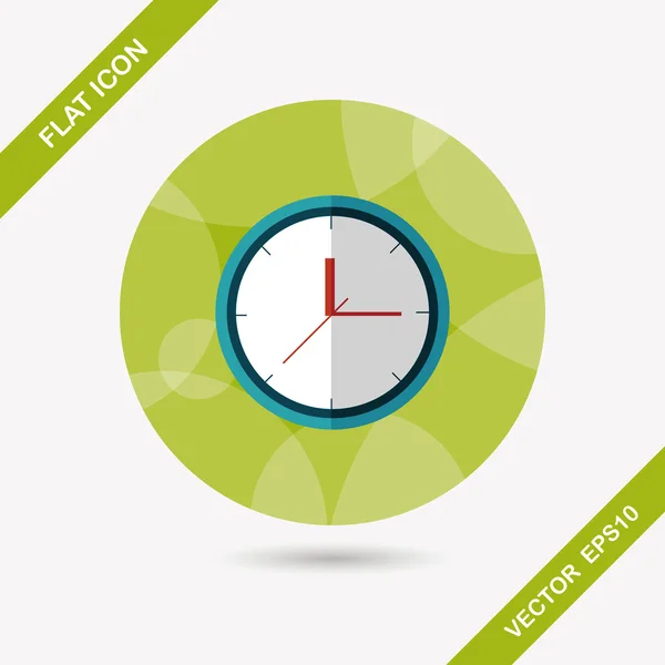 Reloj icono plano con sombra larga, eps10 — Vector de stock