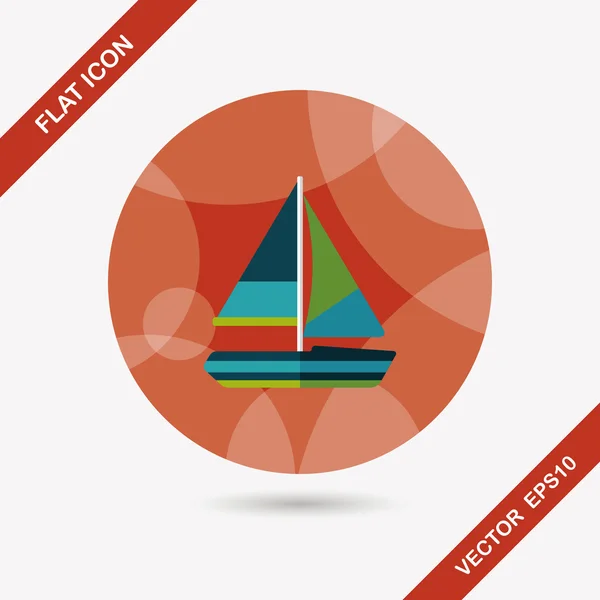 Transportation sailboat flat icon with long shadow, eps10 — стоковый вектор