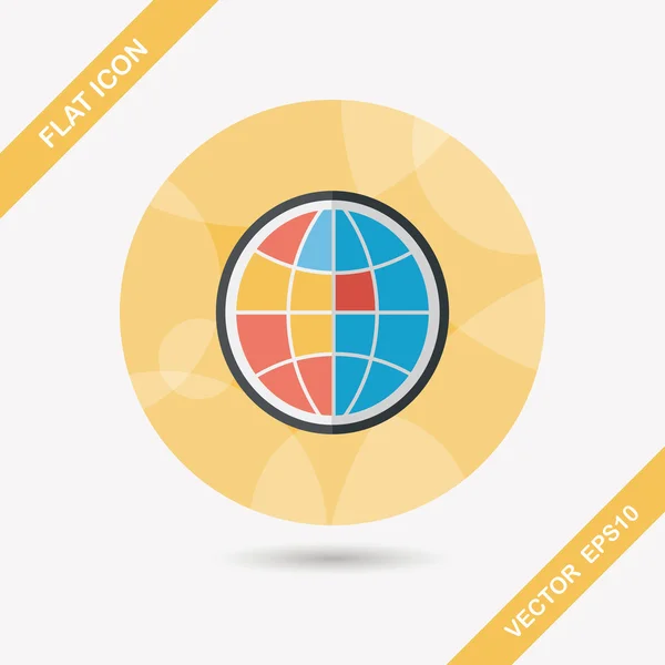 Icono del globo icono plano con sombra larga — Vector de stock