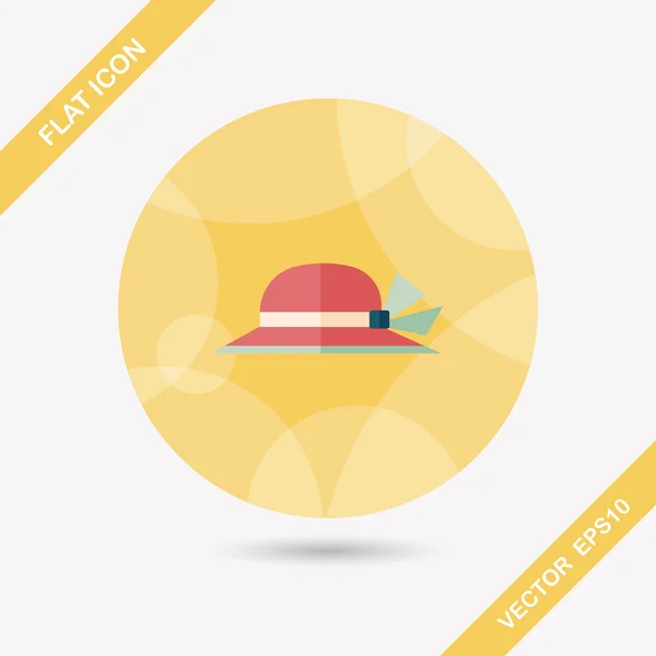 Sombrero de mujer icono plano con sombra larga — Vector de stock