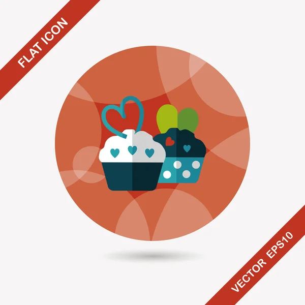 Día de San Valentín cupcake icono plano con sombra larga, eps10 — Vector de stock