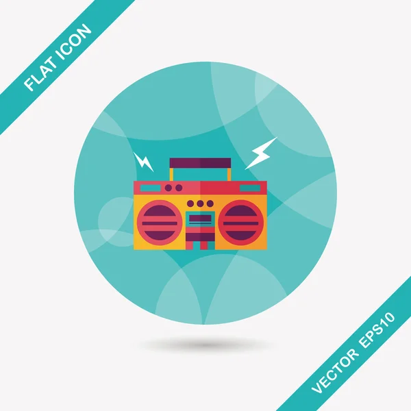 Ghetto blaster audio flat icon with long shadow, eps10 — стоковый вектор