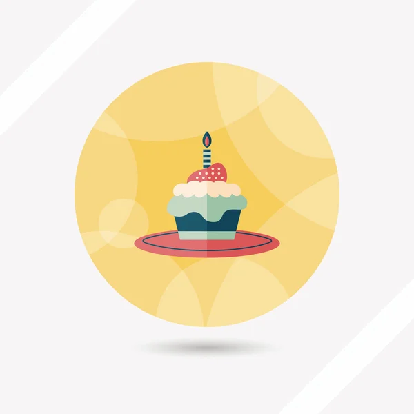 Doğum günü pastası düz simgesi ile uzun gölge, eps10 — Stok Vektör