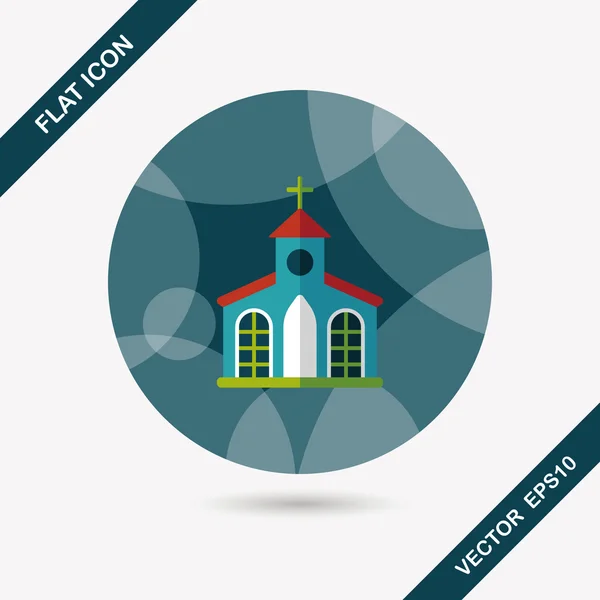 Gebouw kerk platte pictogram met lange schaduw, eps10 — Stockvector