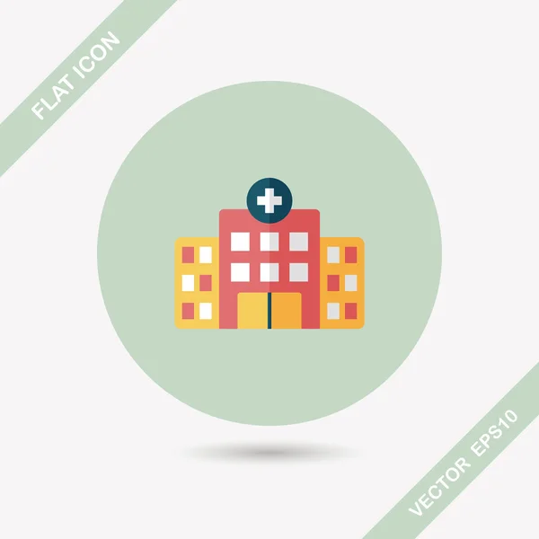 Edificio hospital icono plano con sombra larga, eps10 — Vector de stock