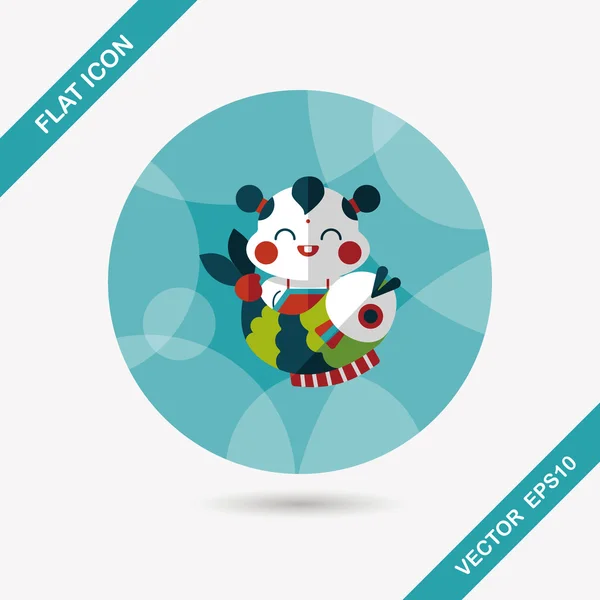 Año Nuevo Chino icono plano con sombra larga, eps10 mascota china — Vector de stock