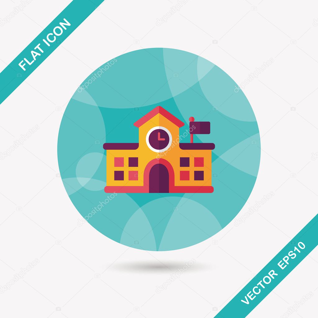 Building school flat icon with long shadow,eps10