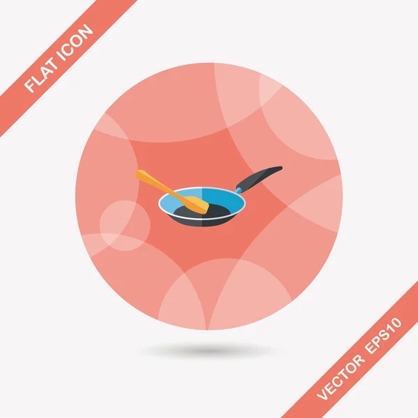 Keukengerei koekenpan en schop platte pictogram met lange schaduw, eps — Stockvector