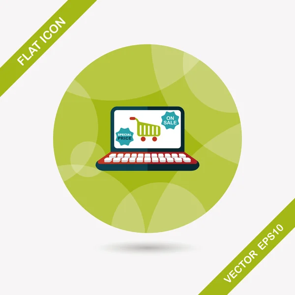 Online shopping flat icon met lange schaduw, eps10 — Stockvector