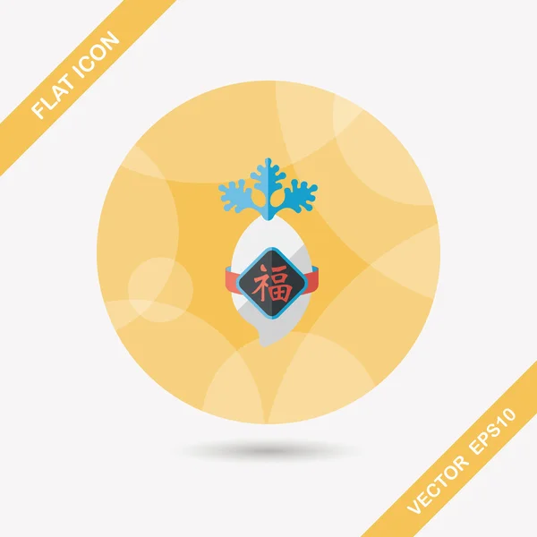 Chinese New Year flat icon with long shadow, eps10, lucky white r — стоковый вектор