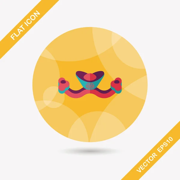 Chinese New Year flat icon with long shadow, eps10, Gold ingot me — стоковый вектор