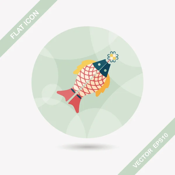 Año Nuevo chino icono plano con sombra larga, eps, pescado chino lu — Vector de stock