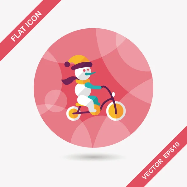 Snowman cycling flat icon with long shadow,eps10 — Stock Vector