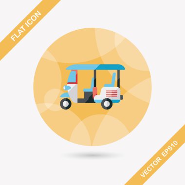 üç tekerlekli motorlu çekçek, uzun gölge ile düz simgesi