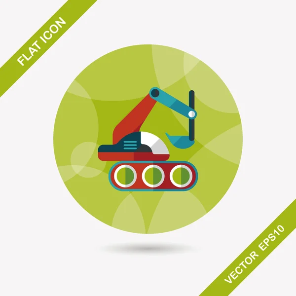 Graafmachine digger platte pictogram met lange schaduw, eps 10 — Stockvector