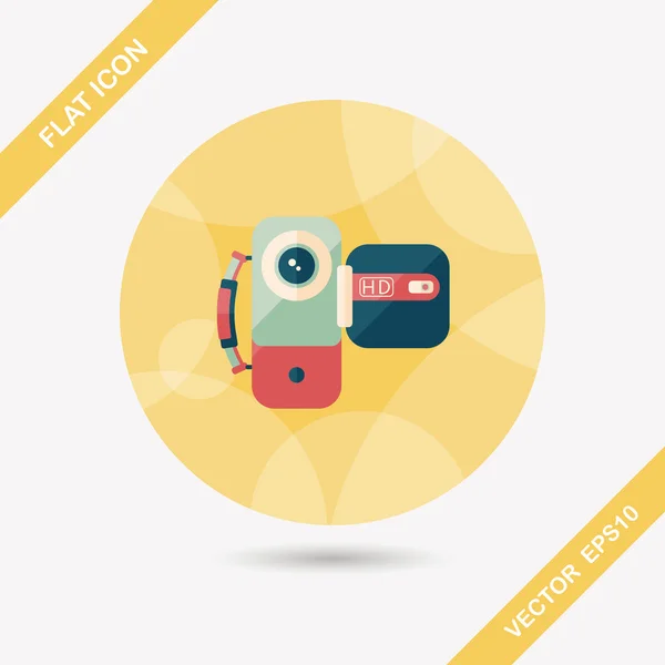 Video camera flat icon with long shadow — Stock Vector