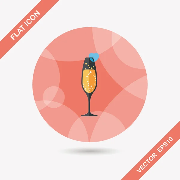 Valentine's day champagne flat icon with long shadow,eps10 — Stock Vector