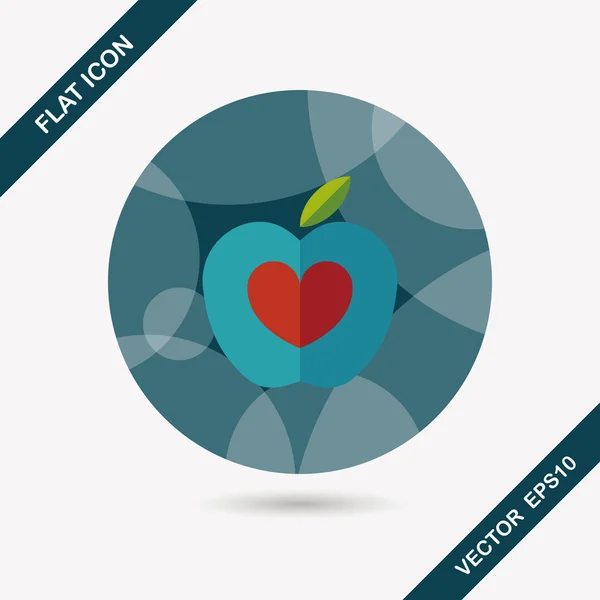 Icono plano de manzana con sombra larga — Vector de stock