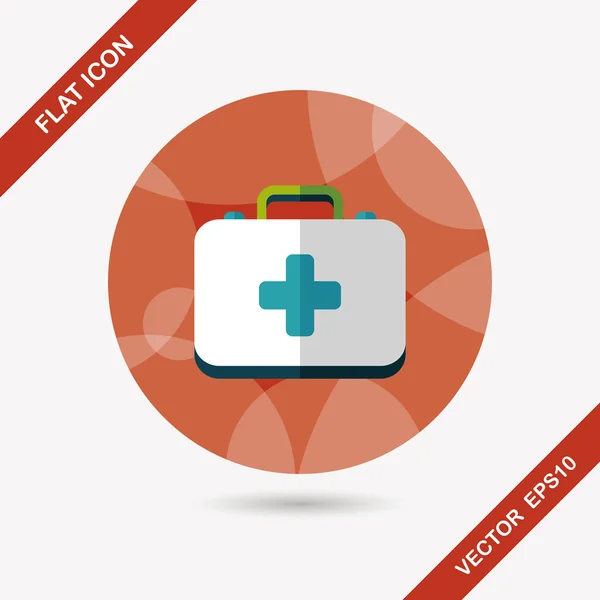 First aid kit flat icon with long shadow — Stock Vector