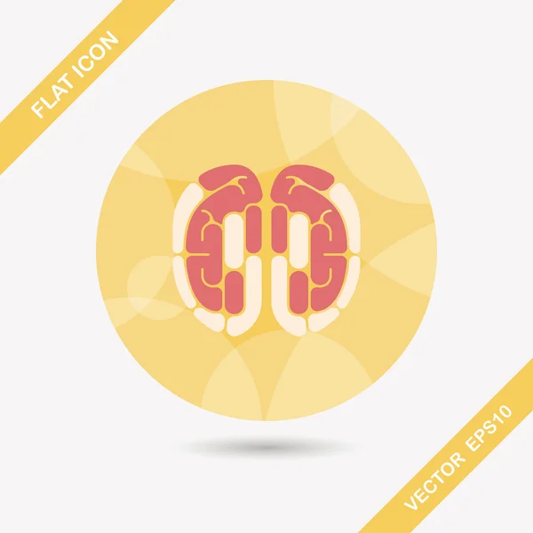 Icono plano del cerebro con sombra larga — Vector de stock