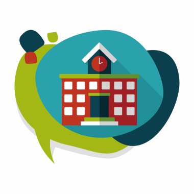 Bina okul düz simgesi ile uzun gölge, eps10