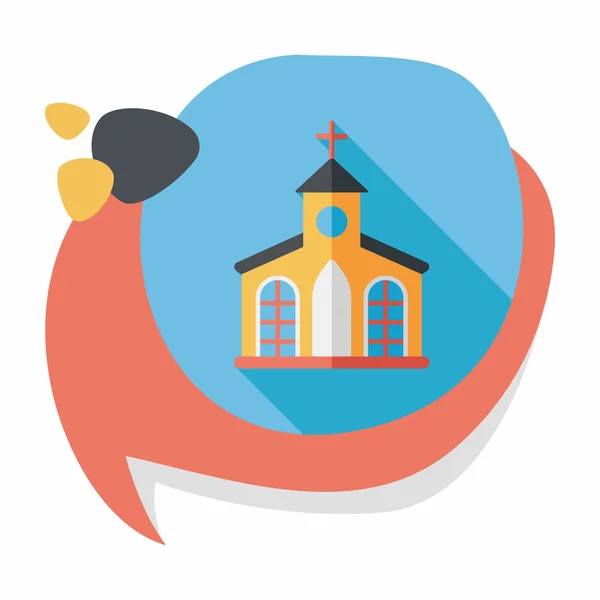 Building church flat icon with long shadow, eps10 — стоковый вектор