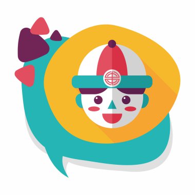 Çin yeni yılı çocuk düz simgesi ile uzun gölge, eps10