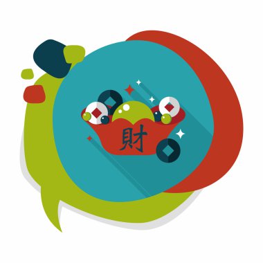 Çin yeni yılı düz simgesi ile uzun gölge, eps10, Altın külçe wi