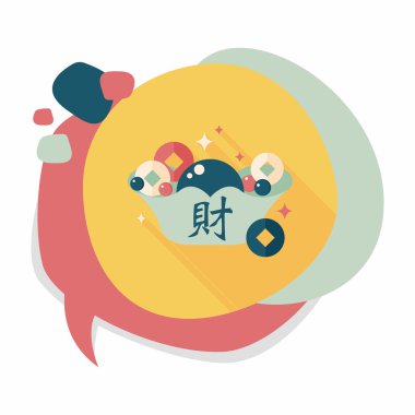 Çin yeni yılı düz simgesi ile uzun gölge, eps10, Altın külçe wi