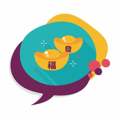 Çin yeni yılı düz simgesi ile uzun gölge, eps10, Altın külçe wi