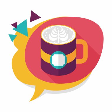 kahve latte sanat düz simgesiyle uzun gölge, eps10