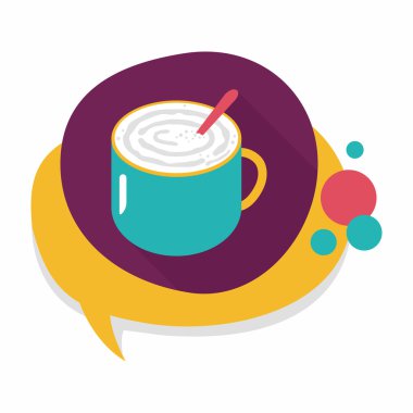 kahve latte sanat düz simgesiyle uzun gölge, eps10