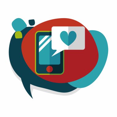 Sevgililer günü mesajı telefon düz simgesiyle uzun gölge, eps10