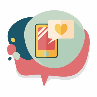 Sevgililer günü mesajı telefon düz simgesiyle uzun gölge, eps10