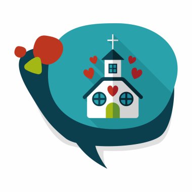 Sevgililer günü düğün kilise düz simgesiyle uzun gölge, eps10