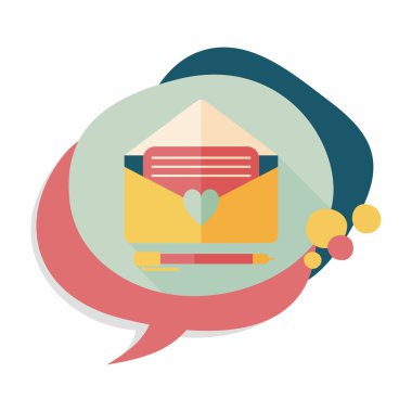 Sevgililer günü aşk mektubu düz simgesiyle uzun gölge, eps10