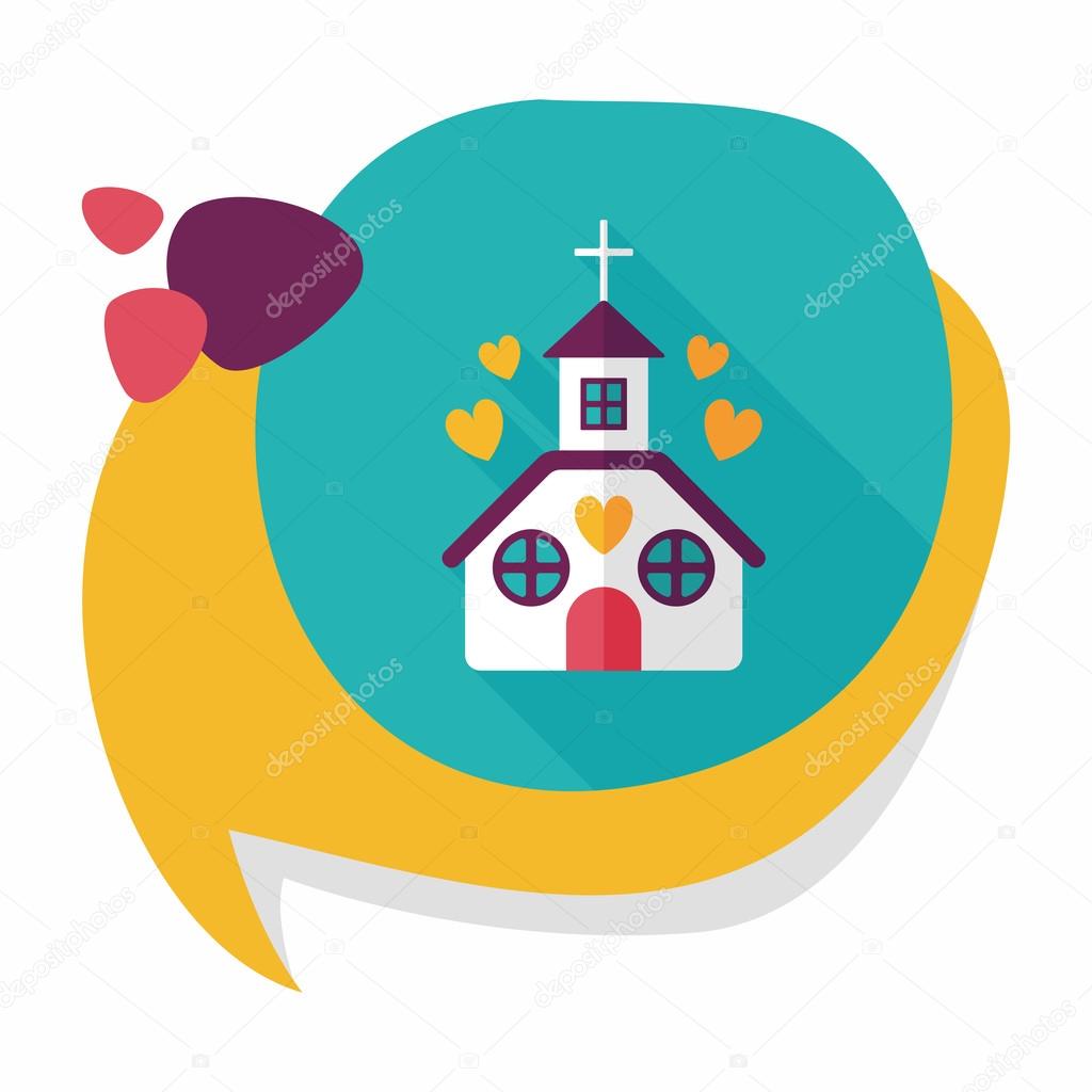 Valentine's Day wedding church flat icon with long shadow,eps10