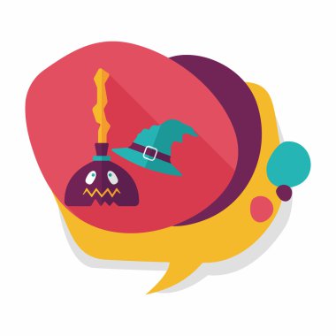 Cadı süpürge düz simgesi ile uzun gölge, eps10