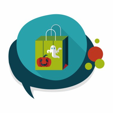 Cadılar Bayramı alışveriş çantası düz simgesi ile uzun gölge, eps10