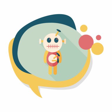 Cadılar Bayramı Vudu bebeği düz simgesi ile uzun gölge, eps10