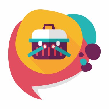 Evde beslenen hayvan köpek seyahat kafes düz simgesiyle uzun gölge, eps10